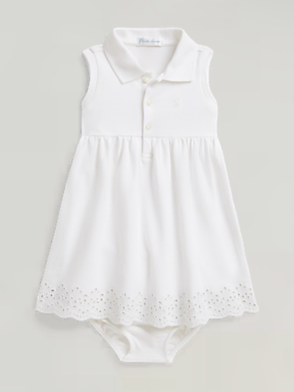 White Polo Dress with Eyelet Hem
